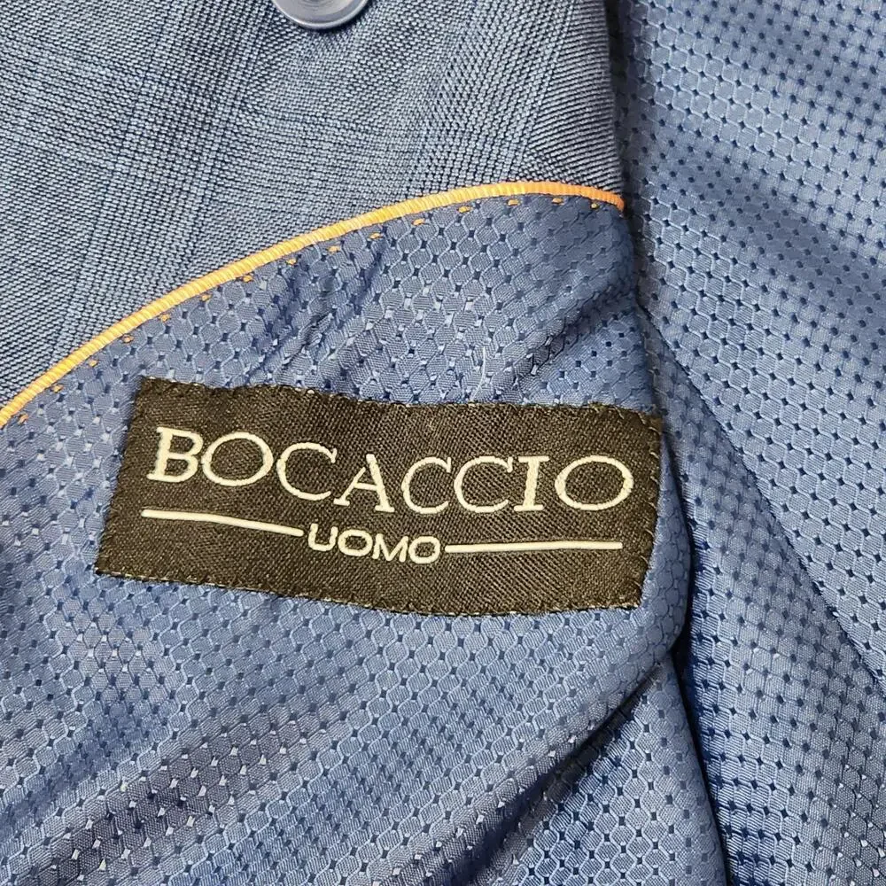 Bocaccio Uomo Suit Jacket Mens 48L Blue Stripe Poly Rayon Two Button Blazer